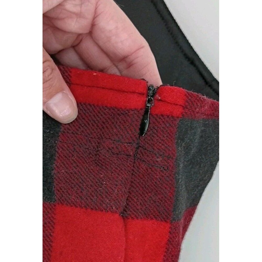 Buffalo Plaid Wool Blend Mini Skirt Red Black Lined Pleated Cabincore Size 10 - Picture 7 of 12